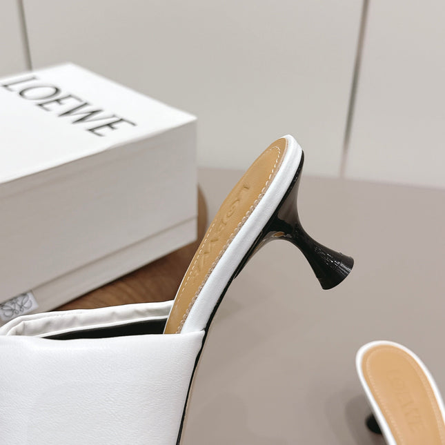LOEWE 26S MULE HEELS 45MM IN WHITE LAMBSKIN GOLD HARDWARE