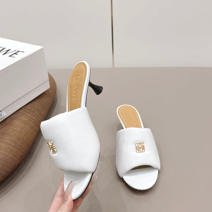 LOEWE 26S MULE HEELS 45MM IN WHITE LAMBSKIN GOLD HARDWARE