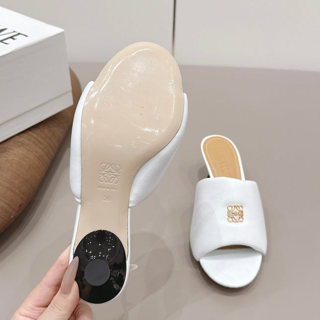 LOEWE 26S MULE HEELS 45MM IN WHITE LAMBSKIN GOLD HARDWARE
