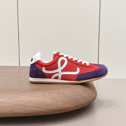 LOEWE 26S BALLET RUNNER 2.0 IN RED AND DARK PURPLE SUEDE AND MESH