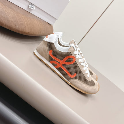 LOEWE 26S BALLET RUNNER 2.0 IN LIGHT BROWN SUEDE AND DARK BROWN MESH