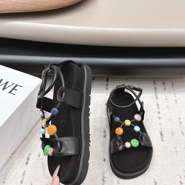 LOEWE 26S ROUND TOE WEDGE SANDALS 30MM IN BLACK CALFSKIN AND SUEDE