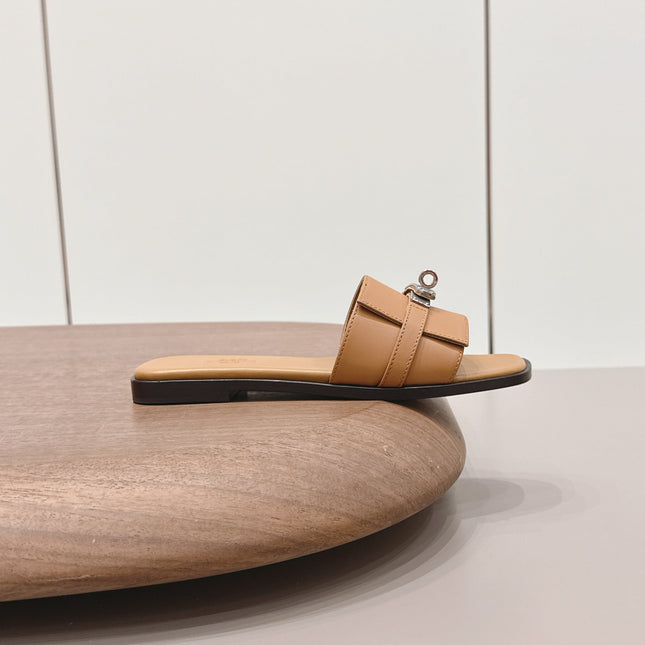 HM 26S GIULIA SANDAL IN TAN BROWN CALFSKIN SILVER HARDWARE