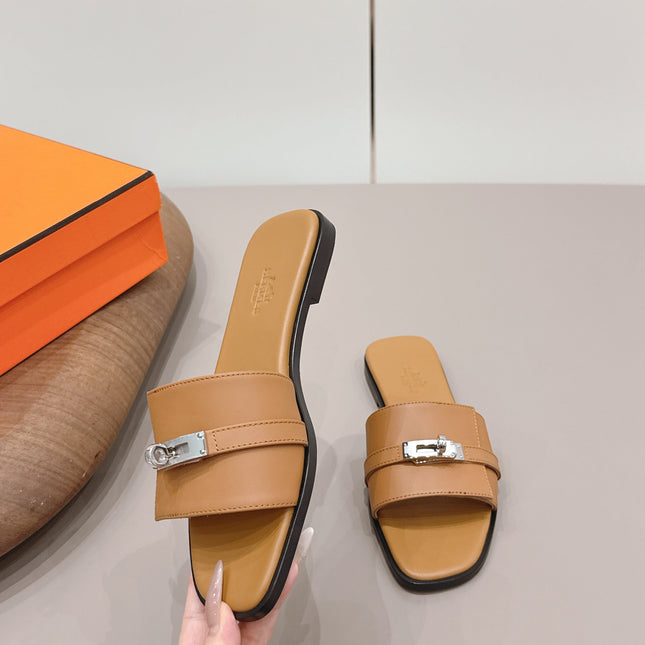 HM 26S GIULIA SANDAL IN TAN BROWN CALFSKIN SILVER HARDWARE