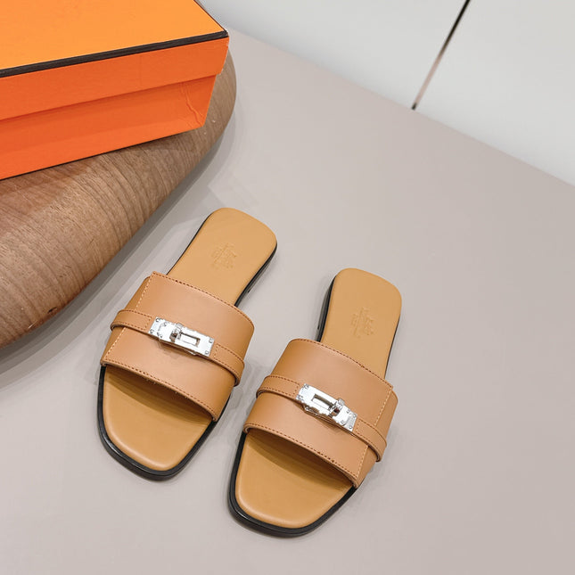 HM 26S GIULIA SANDAL IN TAN BROWN CALFSKIN SILVER HARDWARE