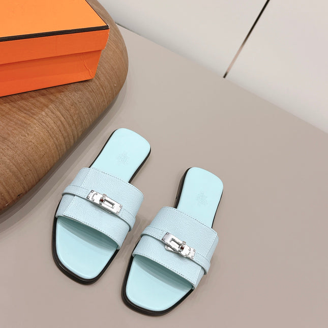 HM 26S GIULIA SANDAL IN ICE BLUE EPSOM CALFSKIN SILVER HARDWARE
