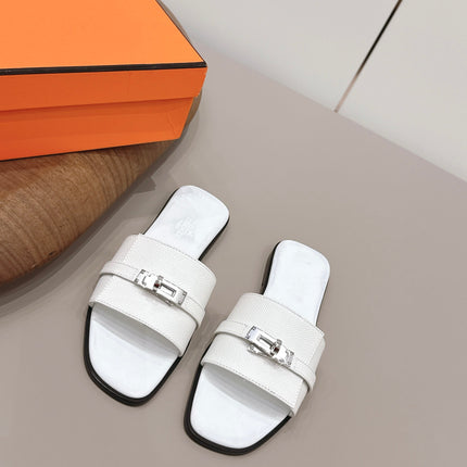 HM 26S GIULIA SANDAL IN WHITE EPSOM CALFSKIN SILVER HARDWARE