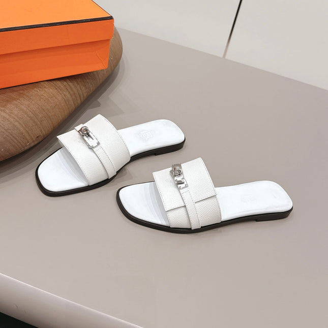 HM 26S GIULIA SANDAL IN WHITE EPSOM CALFSKIN SILVER HARDWARE