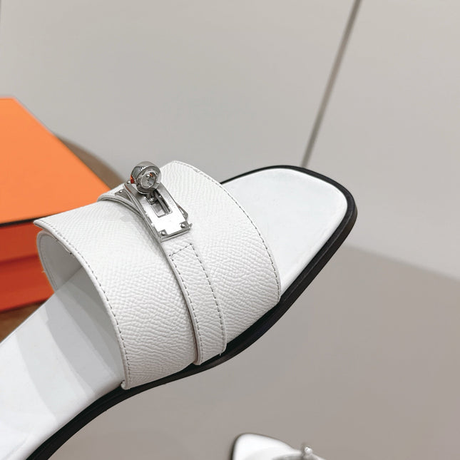 HM 26S GIULIA SANDAL IN WHITE EPSOM CALFSKIN SILVER HARDWARE