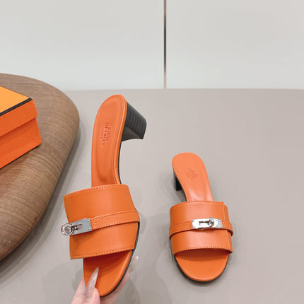 HM 26S KELLY HEEL SANDAL 50MM IN ORANGE CALFSKIN SILVER HARDWARE