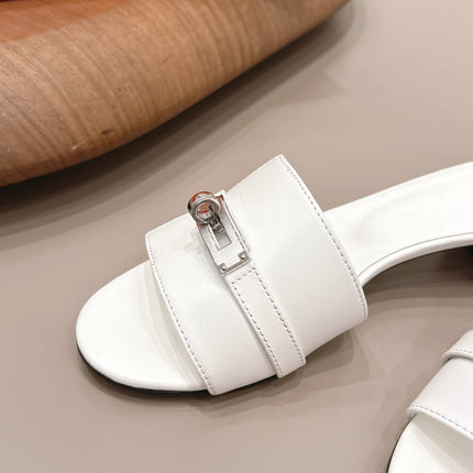 HM 26S KELLY HEEL SANDAL 50MM IN WHITE CALFSKIN SILVER HARDWARE