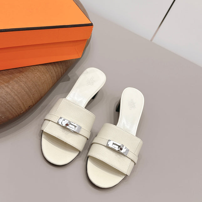 HM 26S KELLY HEEL SANDAL 50MM IN IVORY WHITE EPSOM CALFSKIN SILVER HARDWARE