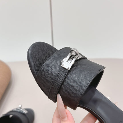 HM 26S KELLY HEEL SANDAL 50MM IN BLACK EPSOM CALFSKIN SILVER HARDWARE
