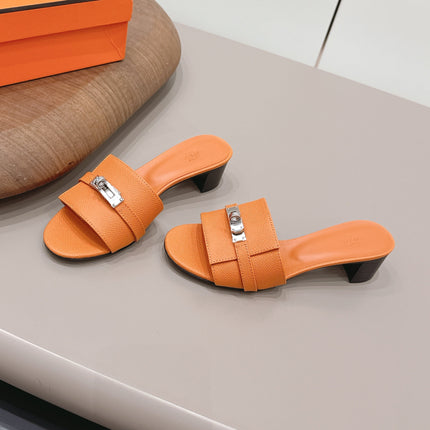 HM 26S KELLY HEEL SANDAL 50MM IN ORANGE EPSOM CALFSKIN SILVER HARDWARE