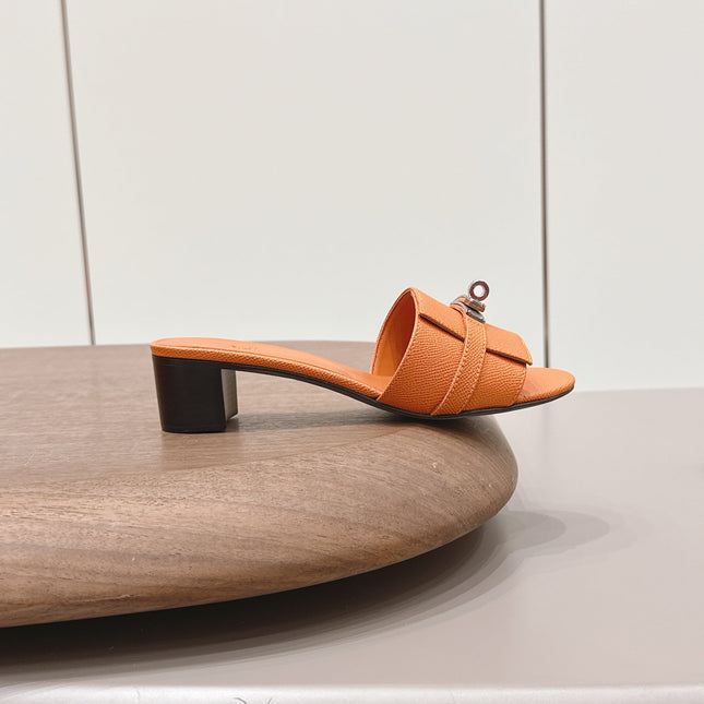 HM 26S KELLY HEEL SANDAL 50MM IN ORANGE EPSOM CALFSKIN SILVER HARDWARE