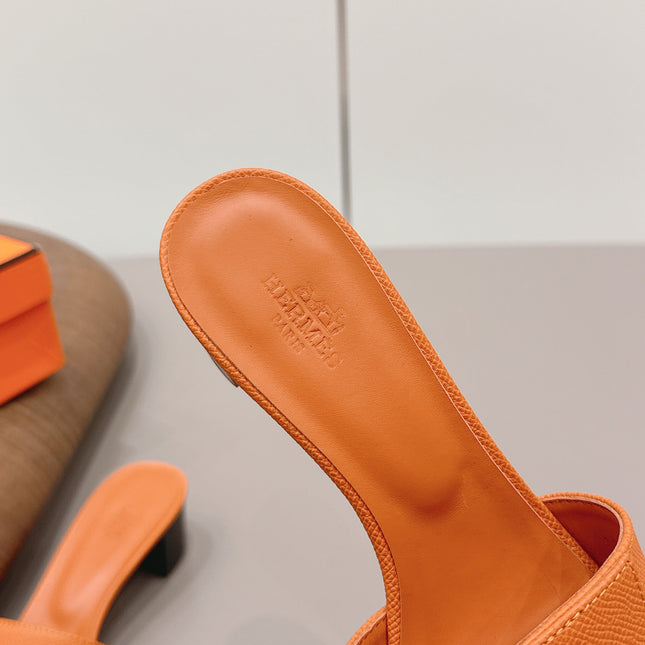 HM 26S KELLY HEEL SANDAL 50MM IN ORANGE EPSOM CALFSKIN SILVER HARDWARE
