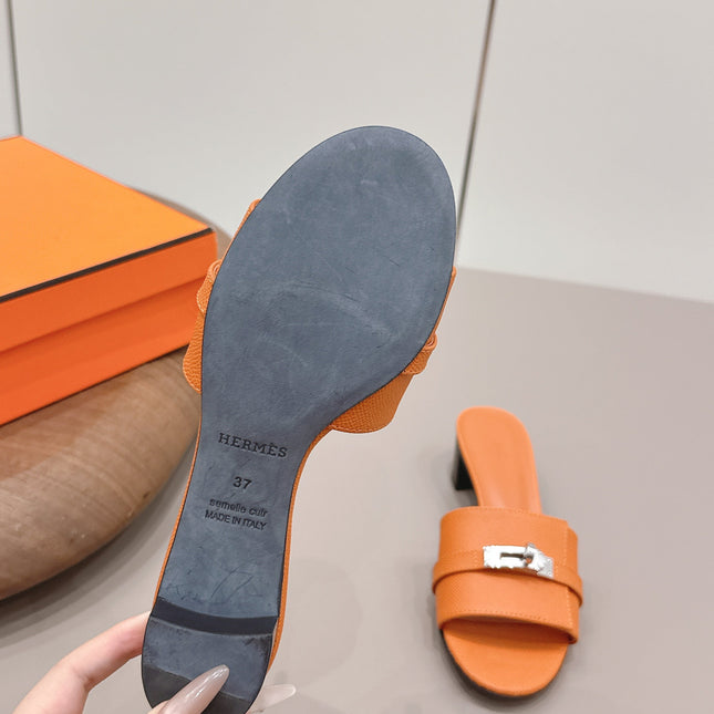 HM 26S KELLY HEEL SANDAL 50MM IN ORANGE EPSOM CALFSKIN SILVER HARDWARE
