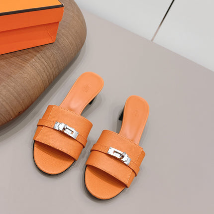HM 26S KELLY HEEL SANDAL 50MM IN ORANGE EPSOM CALFSKIN SILVER HARDWARE