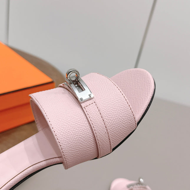 HM 26S KELLY HEEL SANDAL 50MM IN LIGHT PINK EPSOM CALFSKIN SILVER HARDWARE