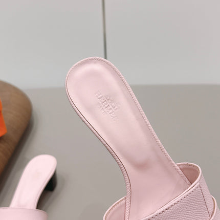 HM 26S KELLY HEEL SANDAL 50MM IN LIGHT PINK EPSOM CALFSKIN SILVER HARDWARE