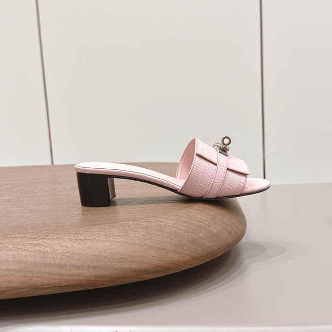 HM 26S KELLY HEEL SANDAL 50MM IN LIGHT PINK EPSOM CALFSKIN SILVER HARDWARE