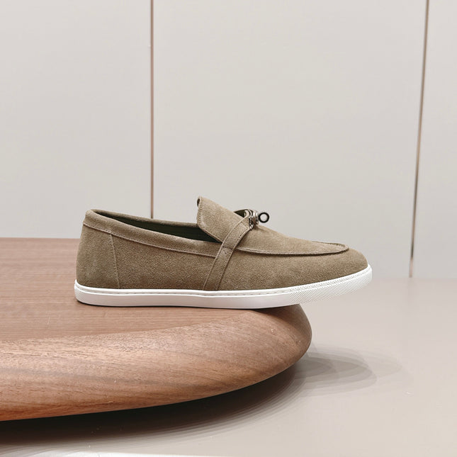 HM 26S KELLY PARIS LOAFERS IN OLIVE BROWN SUEDE SILVER HARDWARE