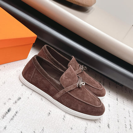 HM 26S KELLY PARIS LOAFERS IN DARK BROWN SUEDE SILVER HARDWARE