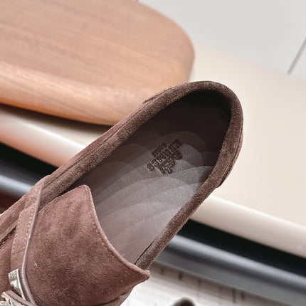 HM 26S KELLY PARIS LOAFERS IN DARK BROWN SUEDE SILVER HARDWARE