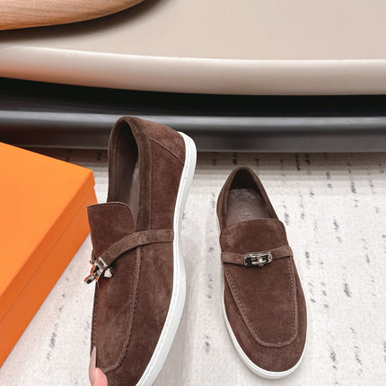 HM 26S KELLY PARIS LOAFERS IN DARK BROWN SUEDE SILVER HARDWARE