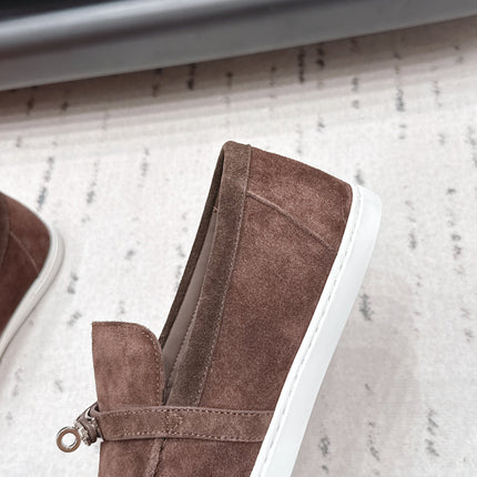 HM 26S KELLY PARIS LOAFERS IN DARK BROWN SUEDE SILVER HARDWARE