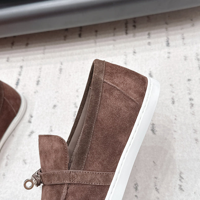 HM 26S KELLY PARIS LOAFERS IN DARK BROWN SUEDE SILVER HARDWARE
