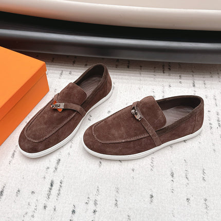 HM 26S KELLY PARIS LOAFERS IN DARK BROWN SUEDE SILVER HARDWARE