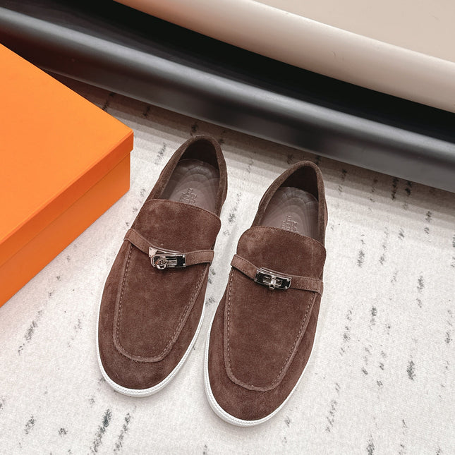 HM 26S KELLY PARIS LOAFERS IN DARK BROWN SUEDE SILVER HARDWARE
