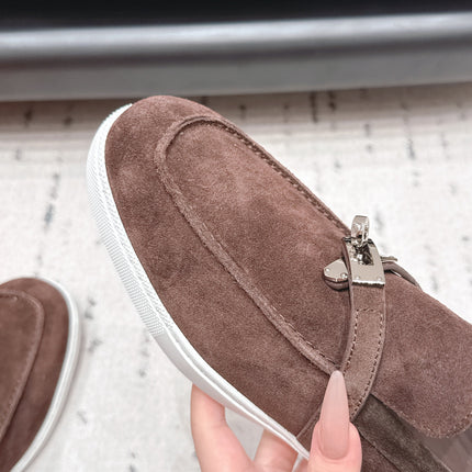 HM 26S KELLY PARIS LOAFERS IN DARK BROWN SUEDE SILVER HARDWARE