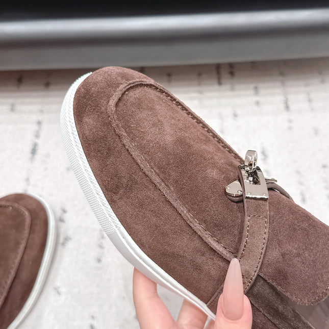 HM 26S KELLY PARIS LOAFERS IN DARK BROWN SUEDE SILVER HARDWARE