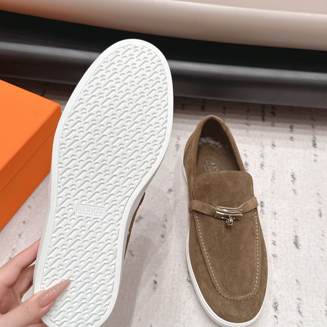 HM 26S KELLY PARIS LOAFERS IN BROWN SUEDE SILVER HARDWARE