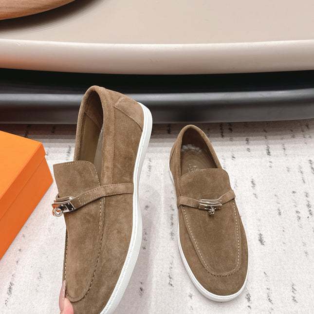 HM 26S KELLY PARIS LOAFERS IN BROWN SUEDE SILVER HARDWARE