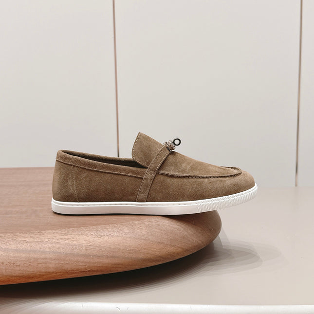 HM 26S KELLY PARIS LOAFERS IN BROWN SUEDE SILVER HARDWARE