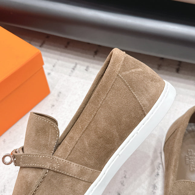 HM 26S KELLY PARIS LOAFERS IN BROWN SUEDE SILVER HARDWARE