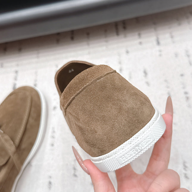 HM 26S KELLY PARIS LOAFERS IN BROWN SUEDE SILVER HARDWARE