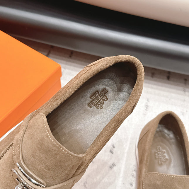 HM 26S KELLY PARIS LOAFERS IN BROWN SUEDE SILVER HARDWARE