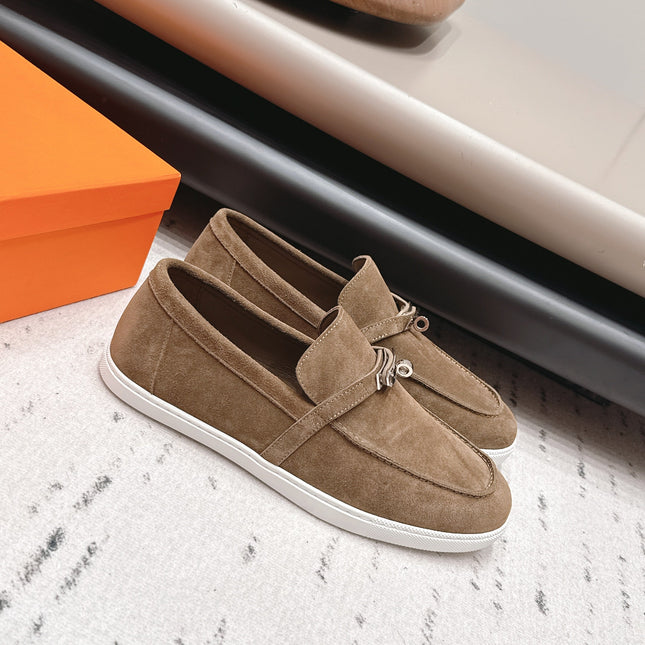 HM 26S KELLY PARIS LOAFERS IN BROWN SUEDE SILVER HARDWARE
