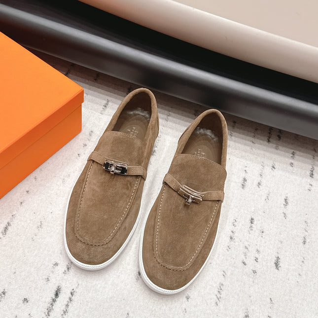 HM 26S KELLY PARIS LOAFERS IN BROWN SUEDE SILVER HARDWARE