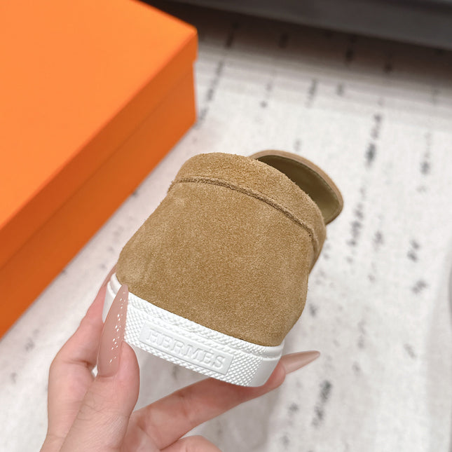 HM 26S KELLY PARIS LOAFERS IN LIGHT BROWN SUEDE SILVER HARDWARE