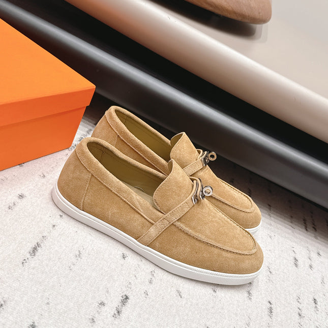 HM 26S KELLY PARIS LOAFERS IN LIGHT BROWN SUEDE SILVER HARDWARE