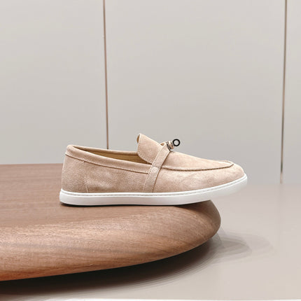 HM 26S KELLY PARIS LOAFERS IN SAND BROWN SUEDE SILVER HARDWARE
