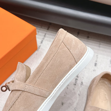 HM 26S KELLY PARIS LOAFERS IN SAND BROWN SUEDE SILVER HARDWARE