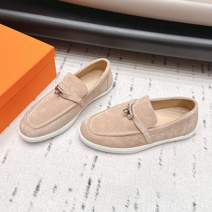 HM 26S KELLY PARIS LOAFERS IN SAND BROWN SUEDE SILVER HARDWARE