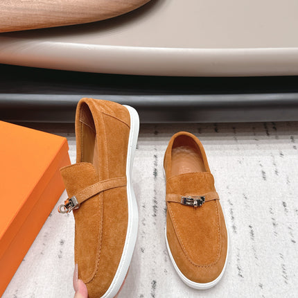 HM 26S KELLY PARIS LOAFERS IN ORANGE SUEDE SILVER HARDWARE