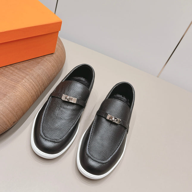 HM 26S KELLY PARIS LOAFERS IN BLACK CALFSKIN SILVER HARDWARE
